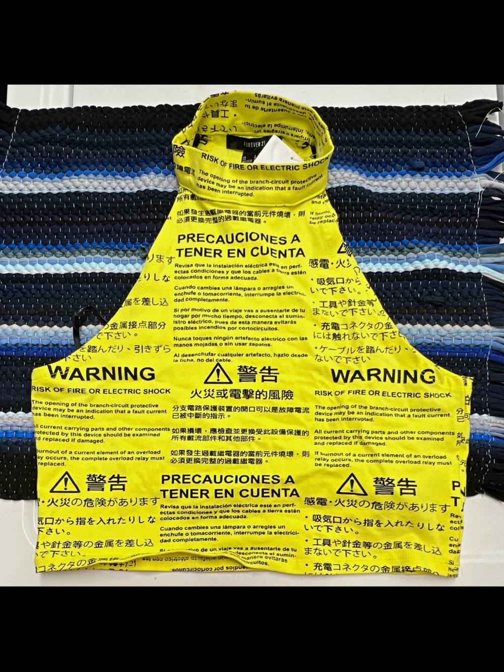 Forever 21 Yellow Warning-Print Cropped Tank